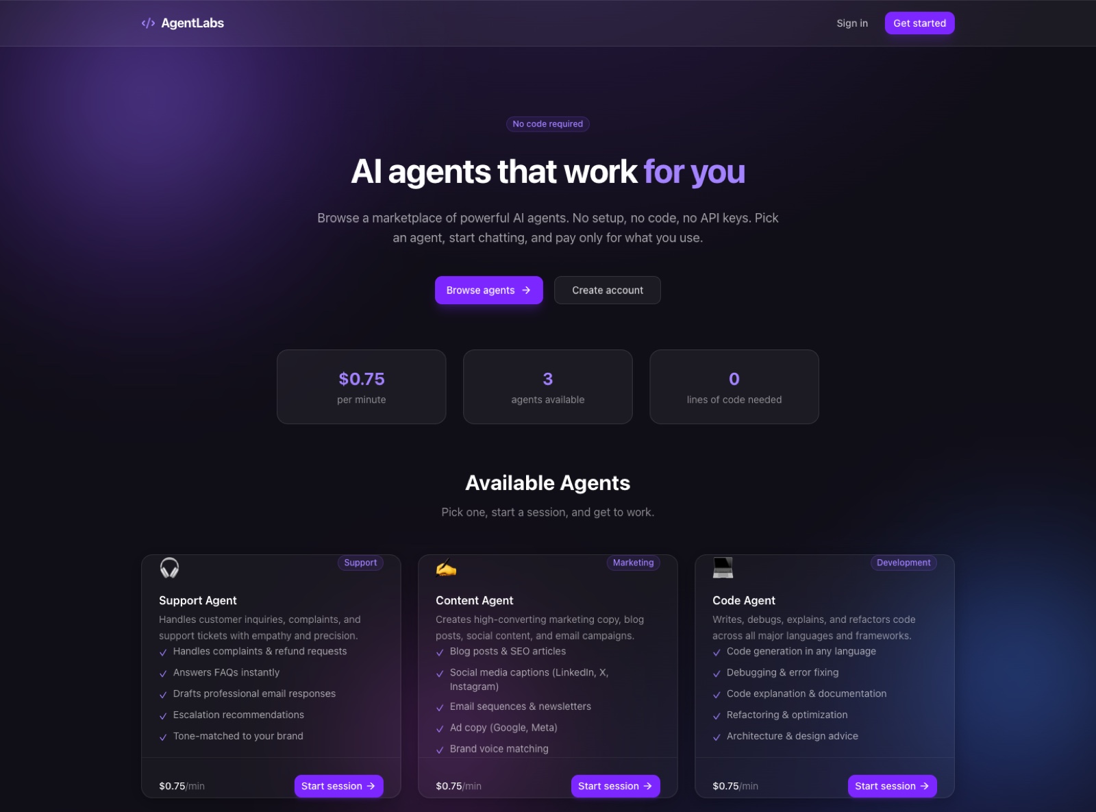 AgentLabs marketplace — landing