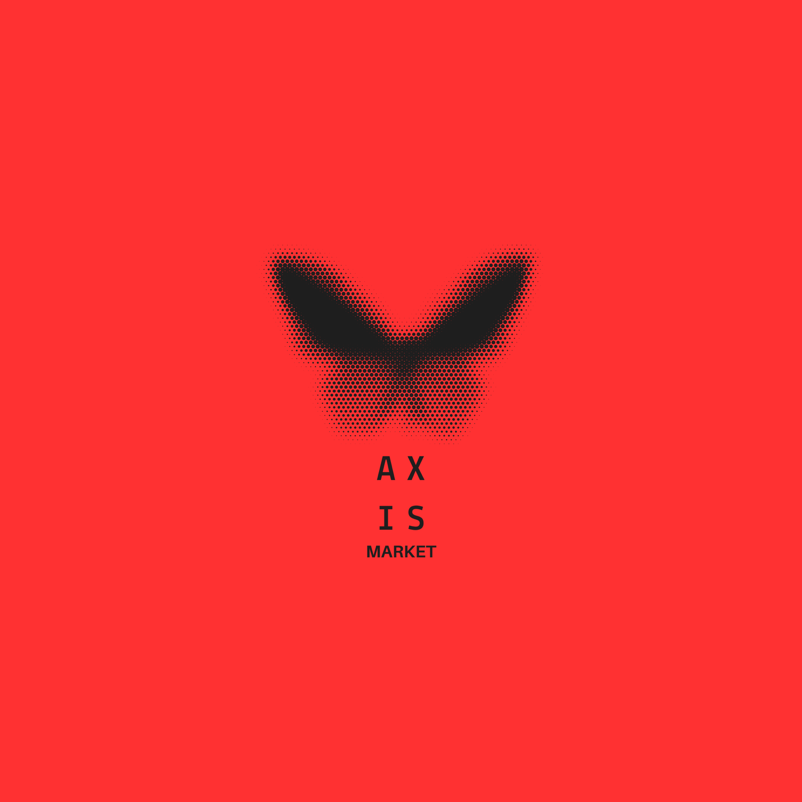 AXIS Market poster — halftone butterfly on red